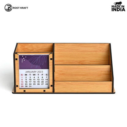 3 Compartment Desk Organizer With 2025 Calendar | Desk Calendar | Desk Accessories