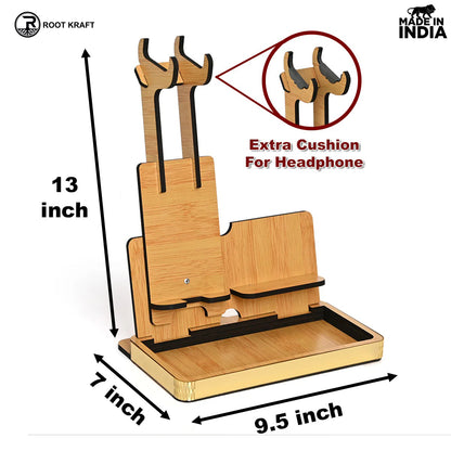 Headphone Holder for Gamers Music Lovers, Portable Desk Organizer with Mobile Phone Stand Compatible with All Headphones Size