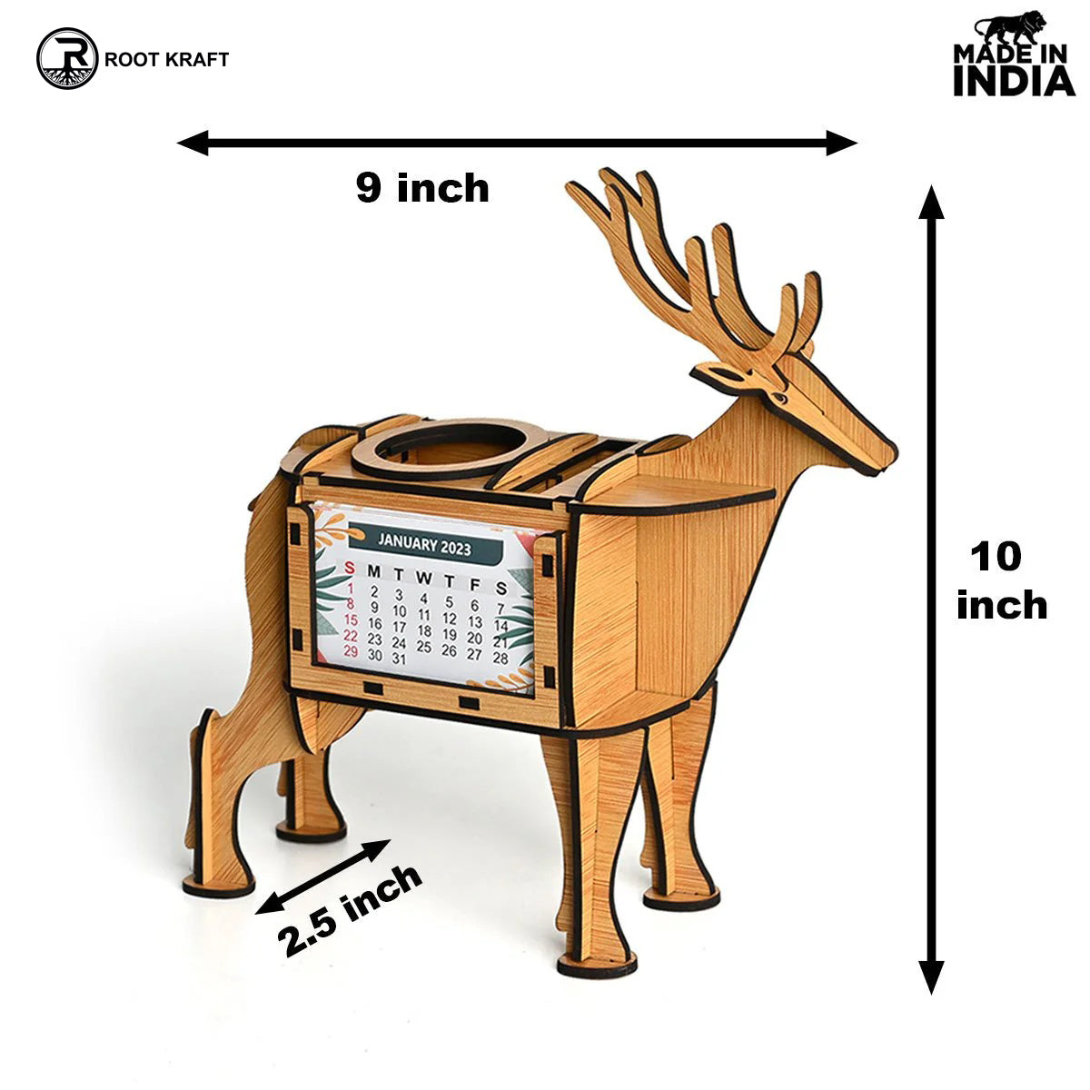 Deer Showpiece | Desk Organizer With Clock & Calendar 2024 | Home & Office Decor