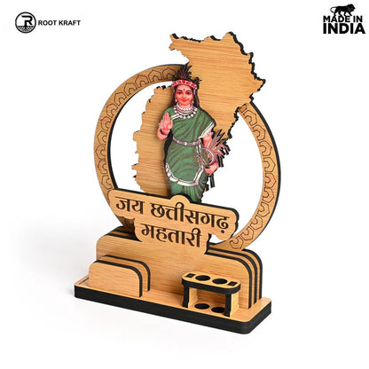 Political Pen Stand and Card Holder | Chhattisgarh Mahtari | Chhattisgarh Map Mementos