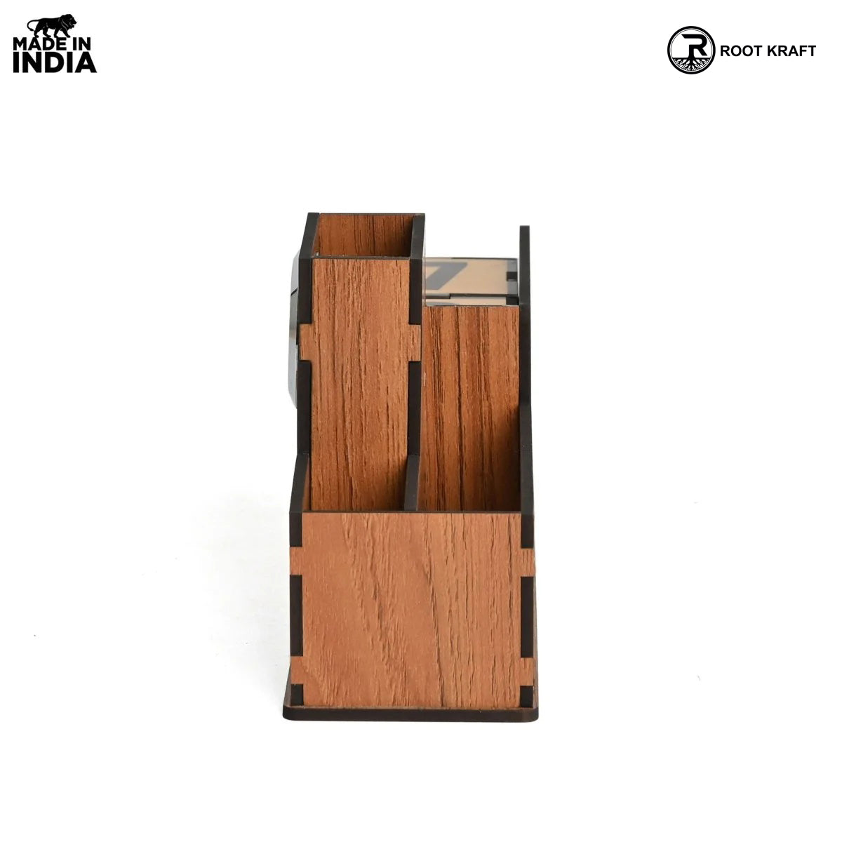 Wooden Desk Organizer with Lifetime Calendar and Clock | High-Quality Workspace Essential | Eco-Friendly