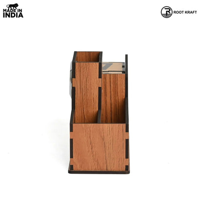 Wooden Desk Organizer with Lifetime Calendar and Clock | High-Quality Workspace Essential | Eco-Friendly