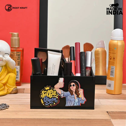 2 Compartment Funky Cosmetic Organizer | Desk Organizer For Girls | Makeup Box With Smileys And Emoji (Eco Friendly)