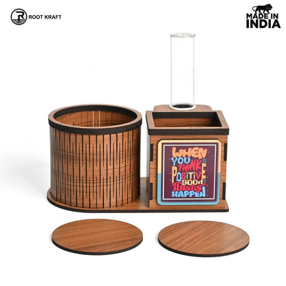 Test Tube Planter With Wooden Water Bottle Holder, Wooden Pen Stand & Coasters | Corporate Gifts | Eco-Friendly