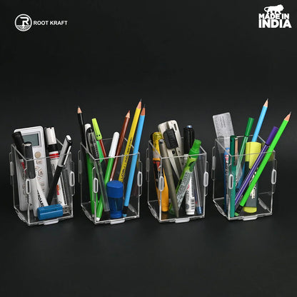 Desk Organizer 2 & 4 Piece Acrylic Pen Holder | Crystal Clear Pencil Holder | Stationery Organizer