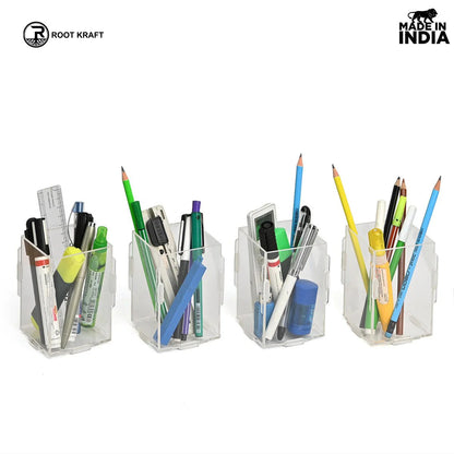Desk Organizer 2 & 4 Piece Acrylic Pen Holder | Crystal Clear Pencil Holder | Stationery Organizer