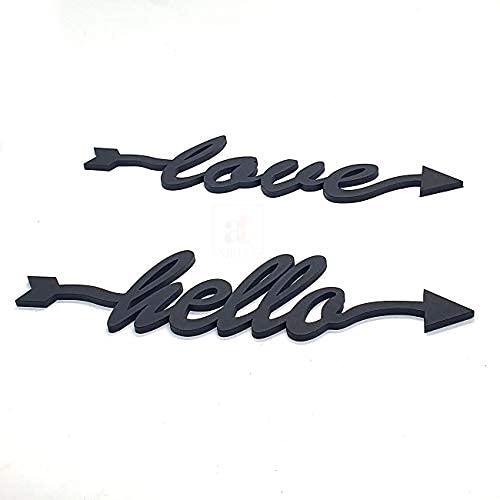 Love & Hello MDF Plaque Painted Cutout Ready to Hang for Wall Décor, Valentine Day Gift (Black, 2.6 x 10 Inch)