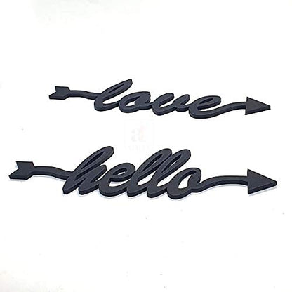 Love & Hello MDF Plaque Painted Cutout Ready to Hang for Wall Décor, Valentine Day Gift (Black, 2.6 x 10 Inch)