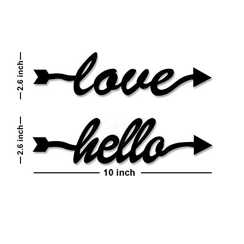 Love & Hello MDF Plaque Painted Cutout Ready to Hang for Wall Décor, Valentine Day Gift (Black, 2.6 x 10 Inch)