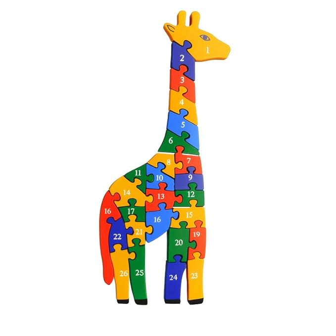 ROOT KRAFT Wooden Giraffe Alphabet and Number Puzzle for Kids, Learning Toy, Giraffe Montessori ABC Educational Alphabet and Number Jigsaw for Toddlers