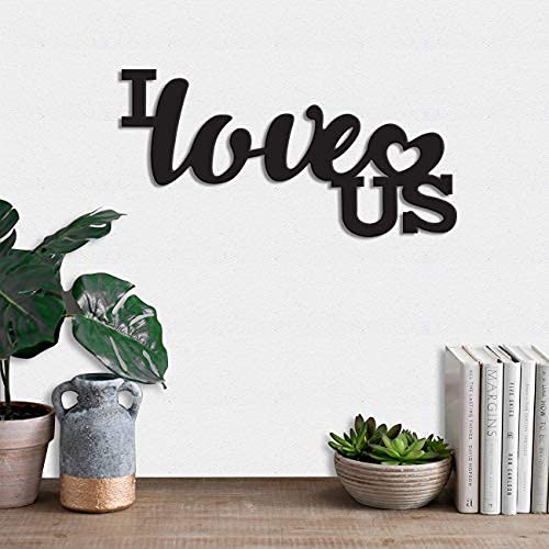 MDF Plaque Painted Cutout Ready to Hang Home Décor Wall Art (I Love US -Black), 7.7 x 16 Inchs (ASMDF17252_N)