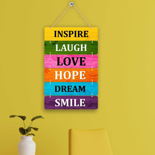 Inspirational Wall Decor Sign, Wooden Hanging Plaque with Colorful Panels, Motivational Words - Inspire, Laugh, Love, Hope, Dream, Smile, WH121