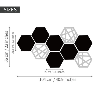 9PCS Mid-Century Modern Acrylic Black Wall Art ? No Real Mirror, Bohemian Aesthetic Hexagon Wall Panels for Bedroom & Living Room Decor