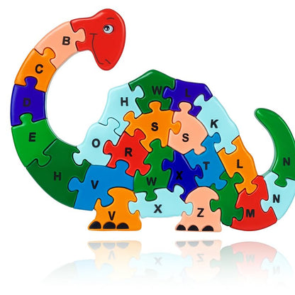 Wooden Dinasore Alphabet and Number Puzzle for Kids, Learning Toy, Dinasore Montessori ABC Educational Alphabet and Number Jigsaw for Toddlers