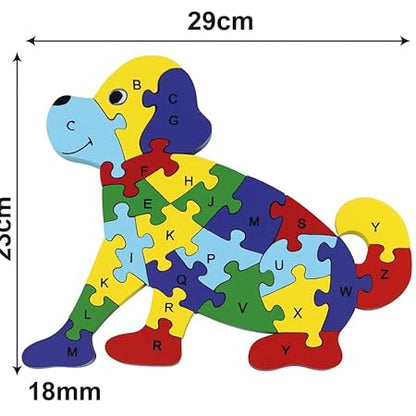 Wooden Dog Alphabet and Number Puzzle for Kids, Learning Toy, Dog Montessori ABC Educational Alphabet and Number Jigsaw for Toddlers
