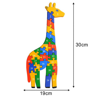 Wooden Giraffe Alphabet and Number Puzzle for Kids, Learning Toy, Giraffe Montessori ABC Educational Alphabet and Number Jigsaw for Toddlers