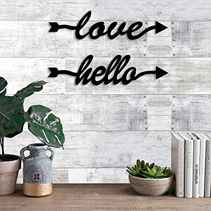 Love & Hello MDF Plaque Painted Cutout Ready to Hang for Wall Décor, Valentine Day Gift (Black, 2.6 x 10 Inch)