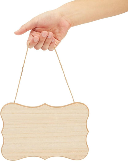 6-Pack of Unfinished MDF Hanging Wood Plaques for Crafts with Jute Rope, Blank 9x6-Inch, 1/4-Inch Thick Wooden Sign for DIY Painting, Art Projects, Home Decor, 3 Designs