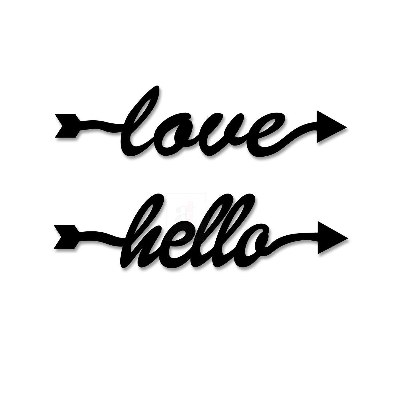 Love & Hello MDF Plaque Painted Cutout Ready to Hang for Wall Décor, Valentine Day Gift (Black, 2.6 x 10 Inch)