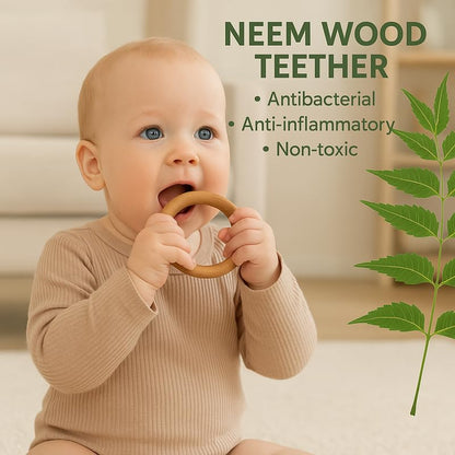 Organic Neem Wood 6 Shape Teether Combo for Baby - 1 Ring, 1 Dumbbell, 2 Rattle, 1 Butterfly, 1 Car - Safe Natural Teething Toys