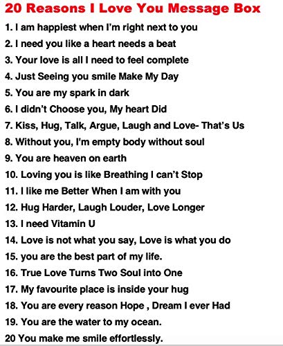 PureCraft Wooden Medium Heart Shaped Love Message Box | 20 Reasons I Love You | Romantic