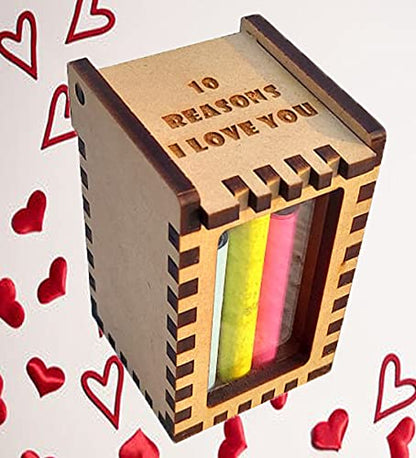 ROOT KRAFT PureCraft Wooden Medium Love Message Bottle pills Box | 10 reasons I Love You | Romantic | for girlfriend | boyfriend | husband | Wife | Fiancee | Valantine Gift.