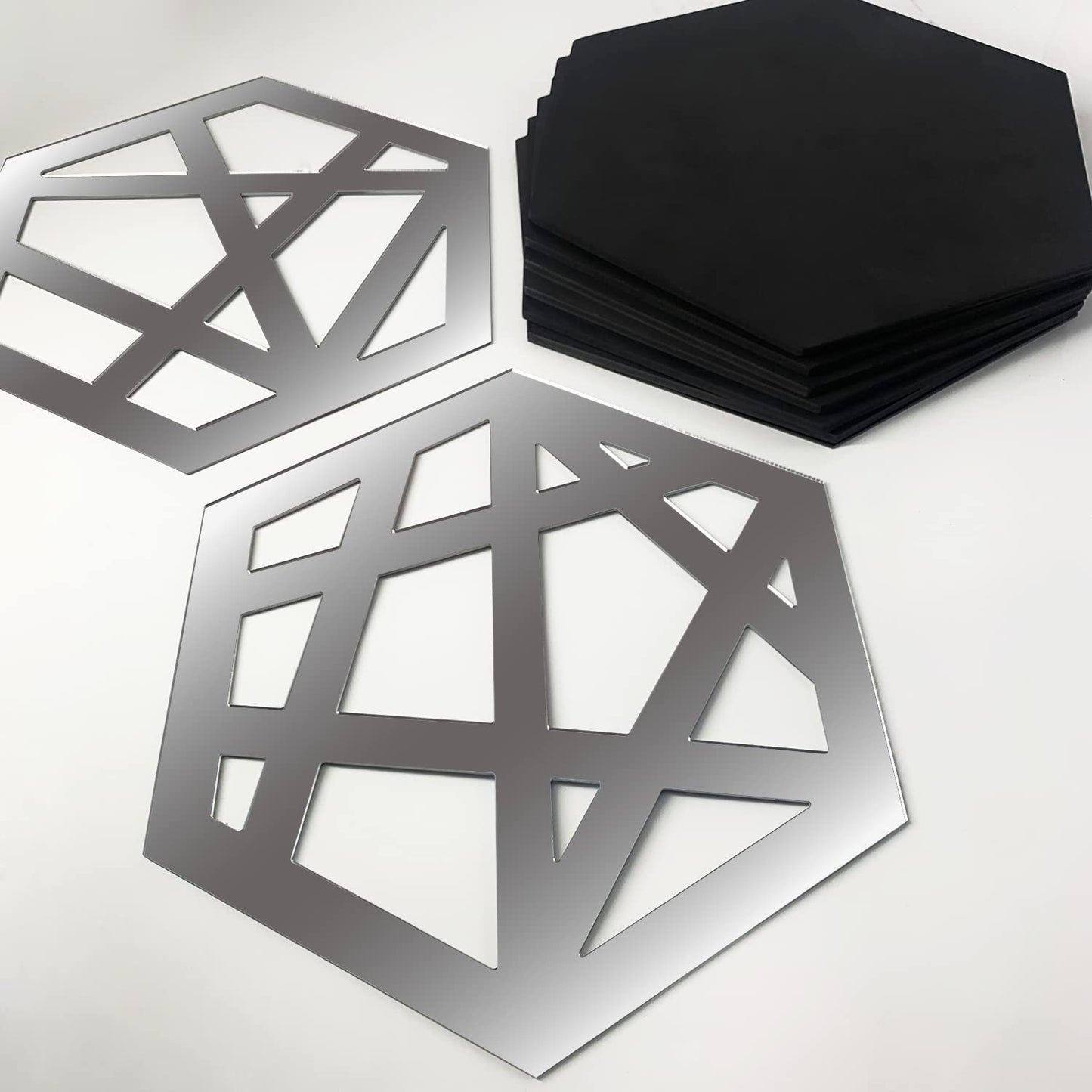 9PCS Mid-Century Modern Acrylic Black Wall Art ? No Real Mirror, Bohemian Aesthetic Hexagon Wall Panels for Bedroom & Living Room Decor