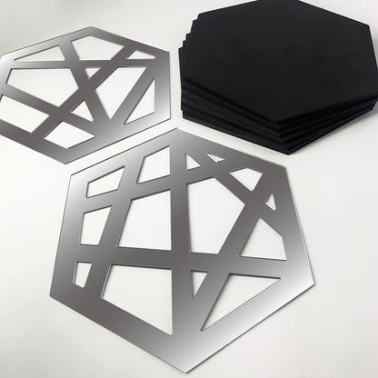 9PCS Mid-Century Modern Acrylic Black Wall Art ? No Real Mirror, Bohemian Aesthetic Hexagon Wall Panels for Bedroom & Living Room Decor