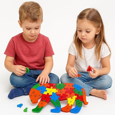 Wooden Tiger Puzzle for Kids, Learning Toy, Tiger Montessori ABC Educational Alphabet and Number Jigsaw for Toddlers