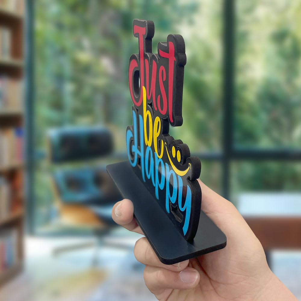 Wooden Idols and Figurine Just Be Happy Quotes Table Decor for Office Desk Showpiece | Home Decoration Item | Living Room | Modern Gifting Items (SP_1153)