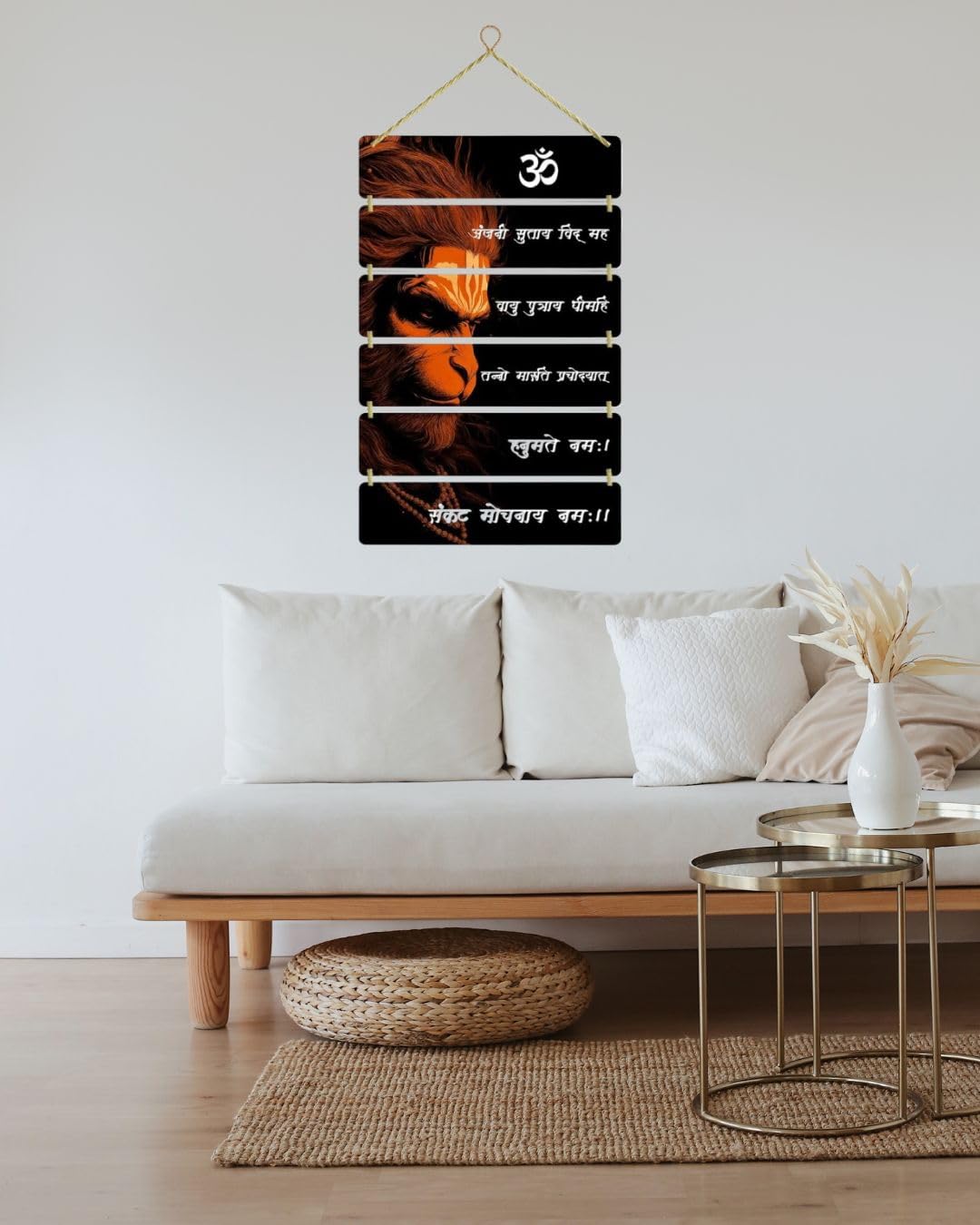 Hanuman Om-Mantra Face Orange Wooden Decorative Wall Hanging, Beautiful Hanging for Decor Stylish for Living Room Home Decoration Item Items-Handcrafted Art Room, Bedroom (Pack of 1)