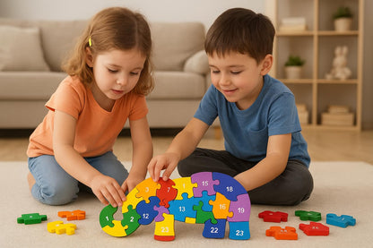 Wooden Elephant Number and Alphabet Puzzle for Kids, Learning Toy, Elephant Montessori ABC Educational Number and Alphabet Jigsaw for Toddlers