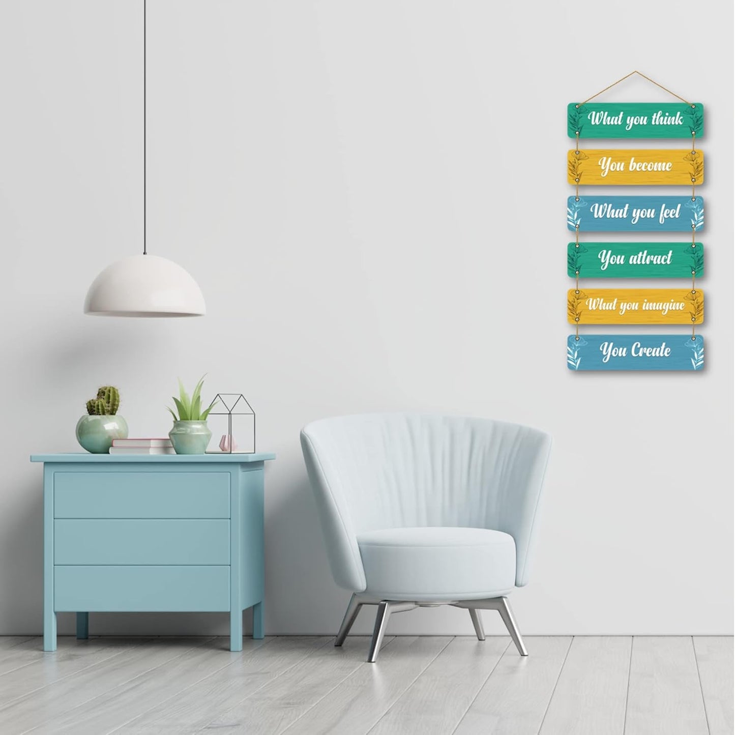 The Earthy House Room Decor Wall Hanging | Bedroom | Living Room | Home Decor | Inspirational Quotes - What you Think (Set of 6)