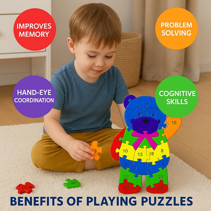 Wooden Beer Alphabet and Number Puzzle for Kids, Learning Toy, Beer Montessori ABC Educational Alphabet and Number Jigsaw for Toddlers