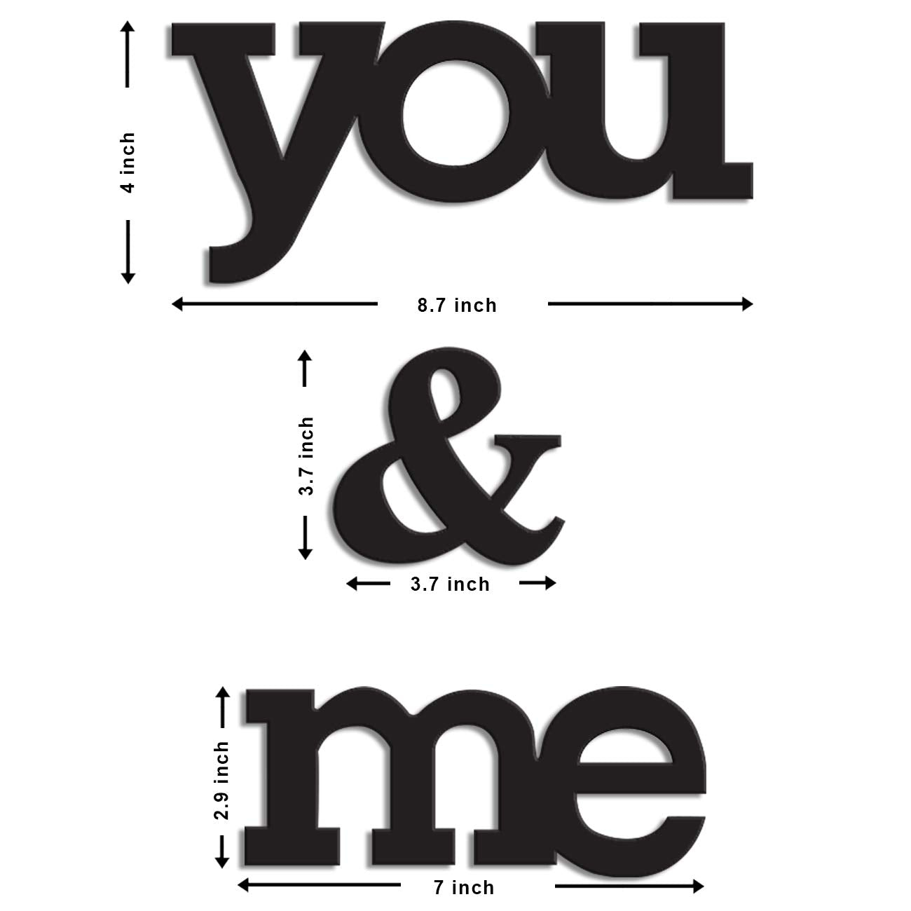 MDF Wall Plaque Wall Sign You & Me MDF Cutout for Home, Office, Bedroom and Gift (Black, 2.9 x 7, 8x8.7, 3.7x3.7 Inches)