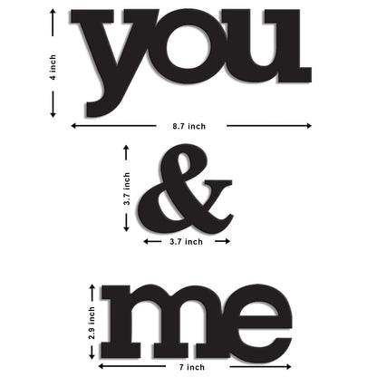 MDF Wall Plaque Wall Sign You & Me MDF Cutout for Home, Office, Bedroom and Gift (Black, 2.9 x 7, 8x8.7, 3.7x3.7 Inches)