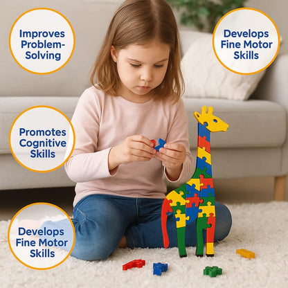 Wooden Giraffe Alphabet and Number Puzzle for Kids, Learning Toy, Giraffe Montessori ABC Educational Alphabet and Number Jigsaw for Toddlers