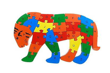 Wooden Tiger Puzzle for Kids, Learning Toy, Tiger Montessori ABC Educational Alphabet and Number Jigsaw for Toddlers