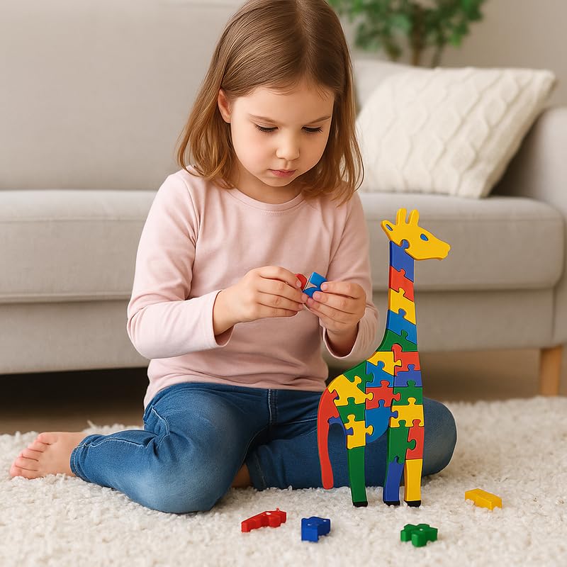 Wooden Giraffe Alphabet and Number Puzzle for Kids, Learning Toy, Giraffe Montessori ABC Educational Alphabet and Number Jigsaw for Toddlers
