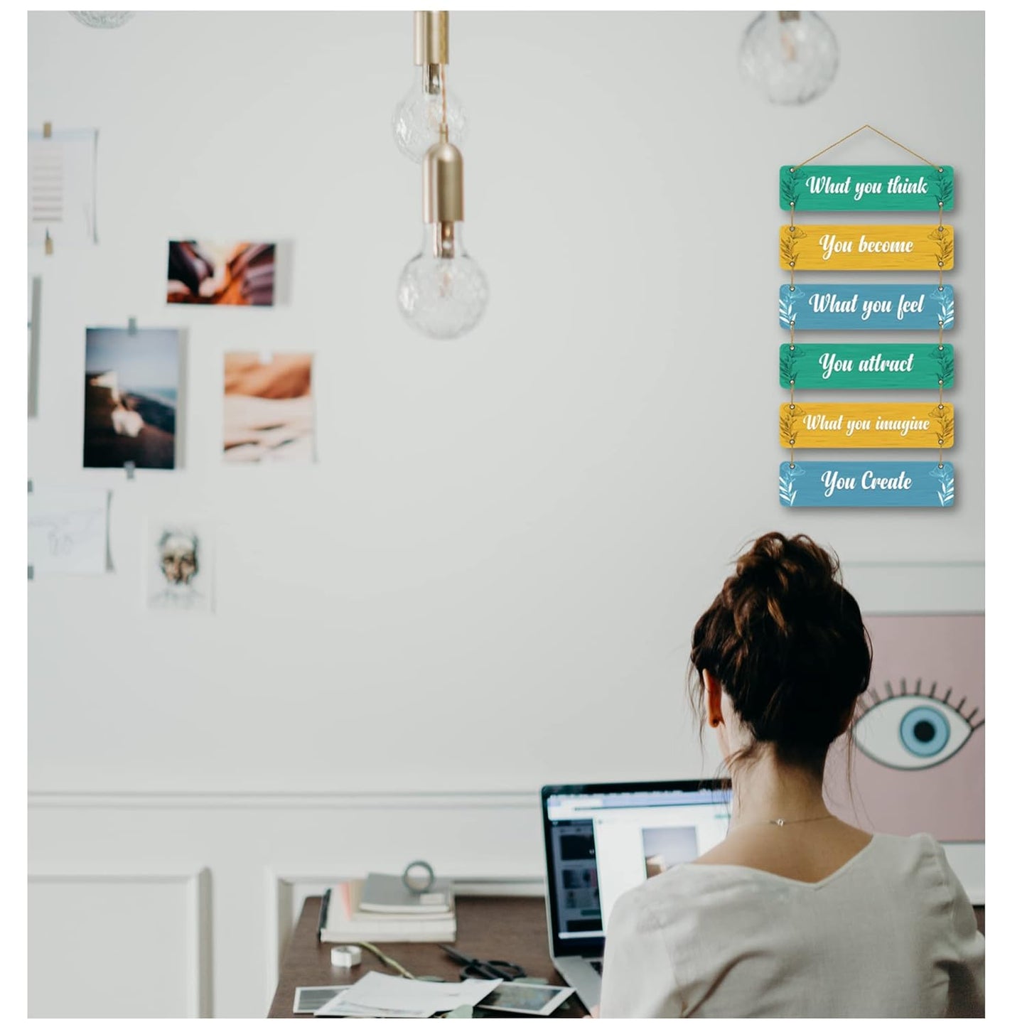 The Earthy House Room Decor Wall Hanging | Bedroom | Living Room | Home Decor | Inspirational Quotes - What you Think (Set of 6)