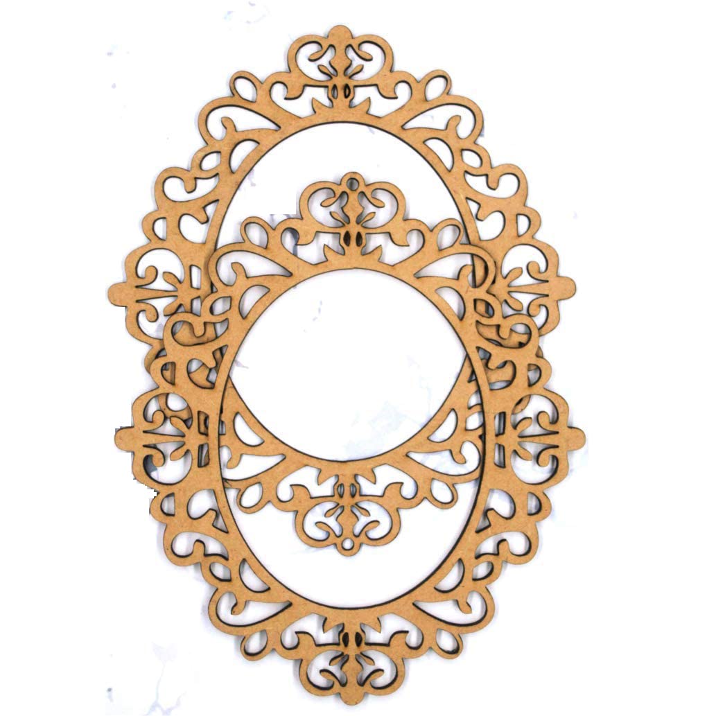 3mm 2pc Unfinished Oval Wood MDF Cutout for Mirror, Photo Frame, Craft DIY Projects, Art Class, Home Decoration, Embellishment