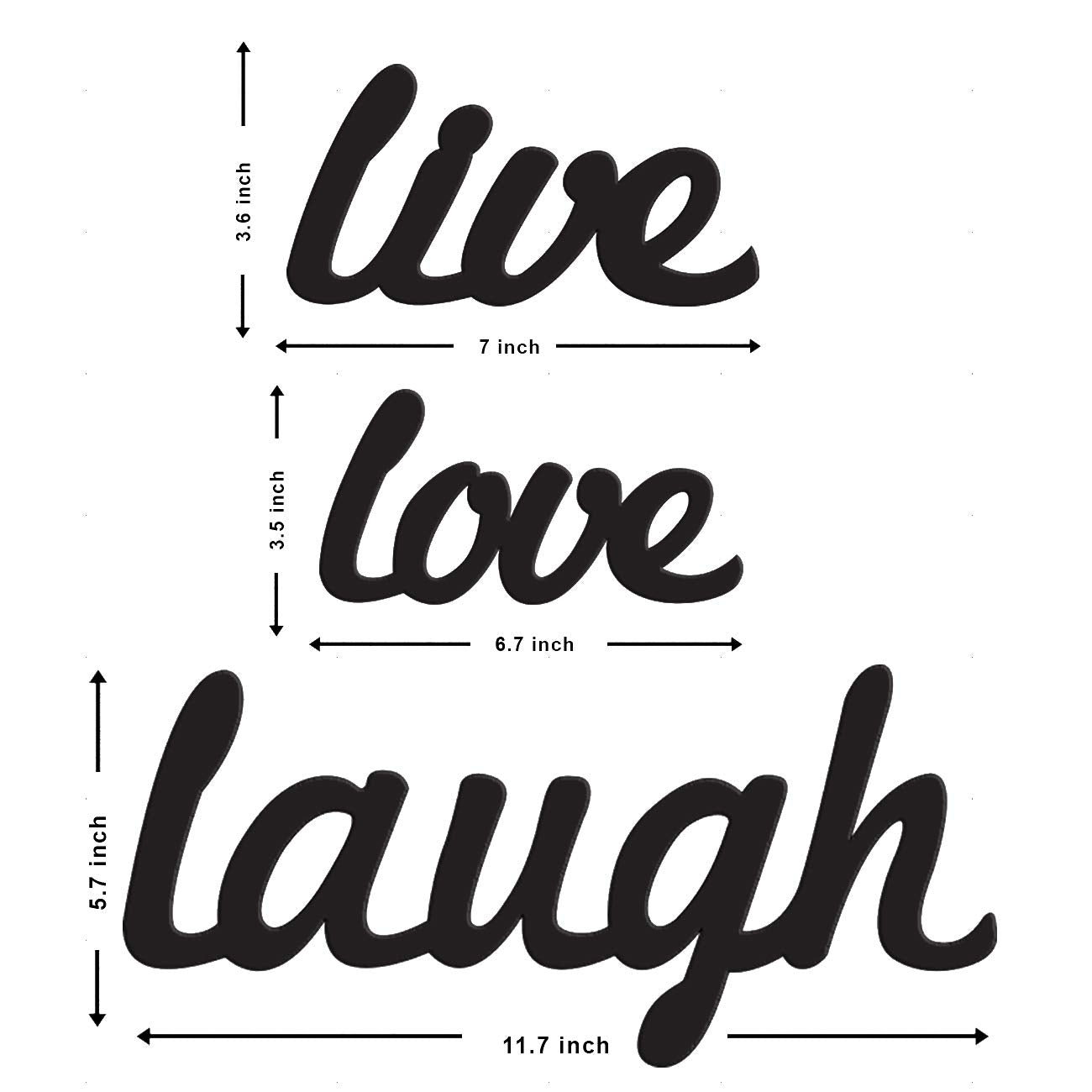 Live Love Laugh MDF Plaque Painted Cutout Ready To Hang Home Decor Wall Art, Valentine Day Gift -Black