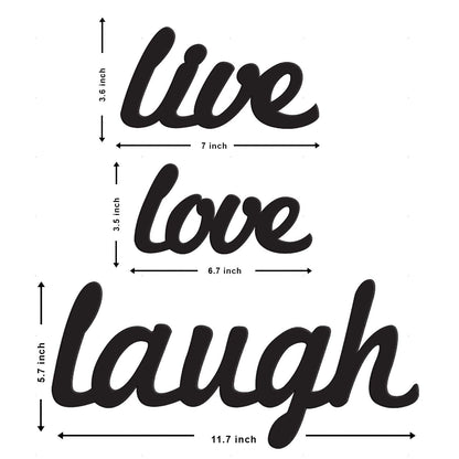 Live Love Laugh MDF Plaque Painted Cutout Ready To Hang Home Decor Wall Art, Valentine Day Gift -Black