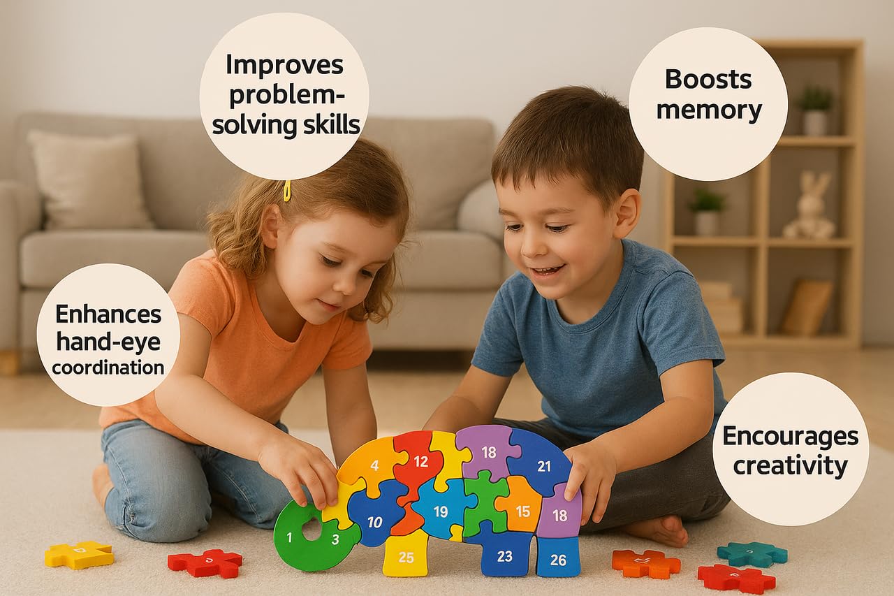 Wooden Elephant Number and Alphabet Puzzle for Kids, Learning Toy, Elephant Montessori ABC Educational Number and Alphabet Jigsaw for Toddlers