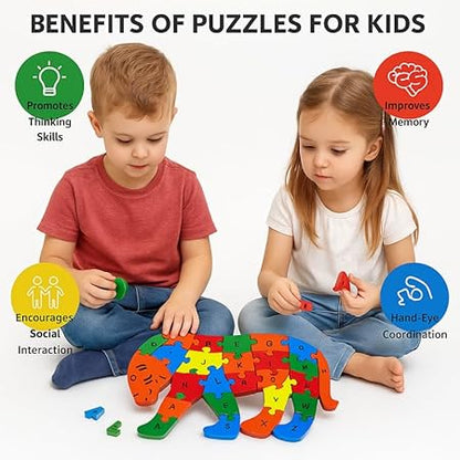 Wooden Tiger Puzzle for Kids, Learning Toy, Tiger Montessori ABC Educational Alphabet and Number Jigsaw for Toddlers