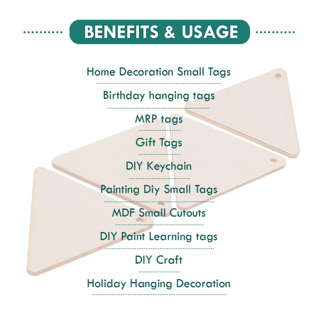 MDF Cutouts | Wooden Cutout For Craft | Pine Wood | Unfinished Tags for Key Chain, Slices Crafts, Xmas, Decorations, Painting | Resin Art Work | MDF Board Cutouts, Triangle- [50pcs- 5x5 cm]