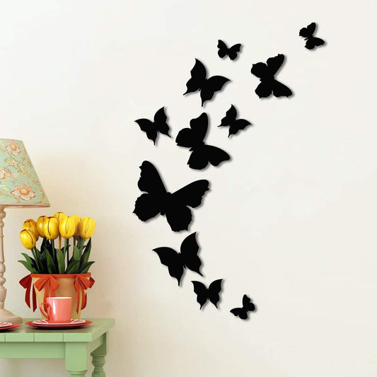 Butterfly Shape MDF Plaque Painted Cutout Ready to Hang Home Décor, Wall Décor, Wall Art,Decorative MDF Plaque for Home & Wall Decoration (11 Pcs, Black) - Wood