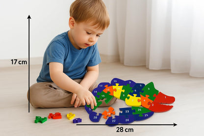 Wooden Crocodile Alphabet and Number Puzzle for Kids, Learning Toy, Crocodile Montessori ABC Educational Alphabet and Number Jigsaw for Toddlers