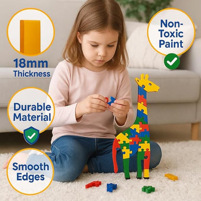 ROOT KRAFT Wooden Giraffe Alphabet and Number Puzzle for Kids, Learning Toy, Giraffe Montessori ABC Educational Alphabet and Number Jigsaw for Toddlers