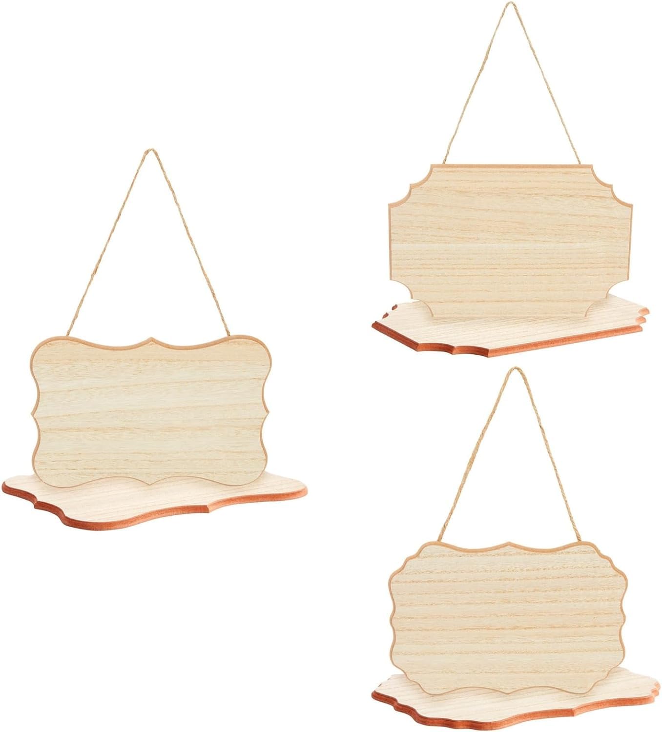 6-Pack of Unfinished MDF Hanging Wood Plaques for Crafts with Jute Rope, Blank 9x6-Inch, 1/4-Inch Thick Wooden Sign for DIY Painting, Art Projects, Home Decor, 3 Designs